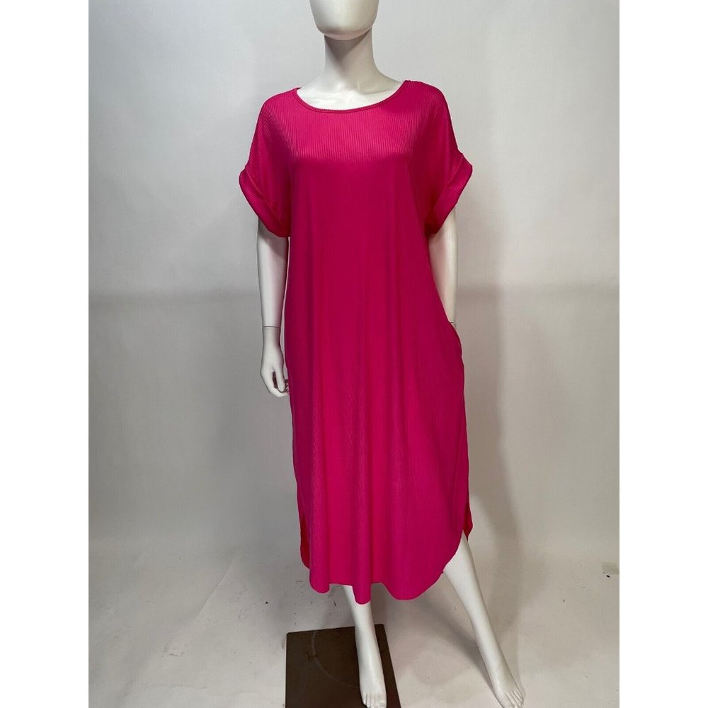 Entro Fuchsia Short Sleeve Pocket Midi Dress